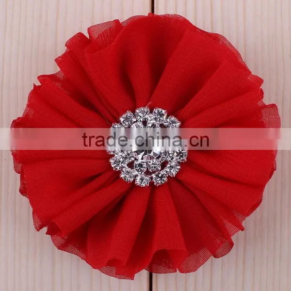 Fabric Chiffon Flower Clip With Rhinestone Center for Kids Hair Accessories photo-3