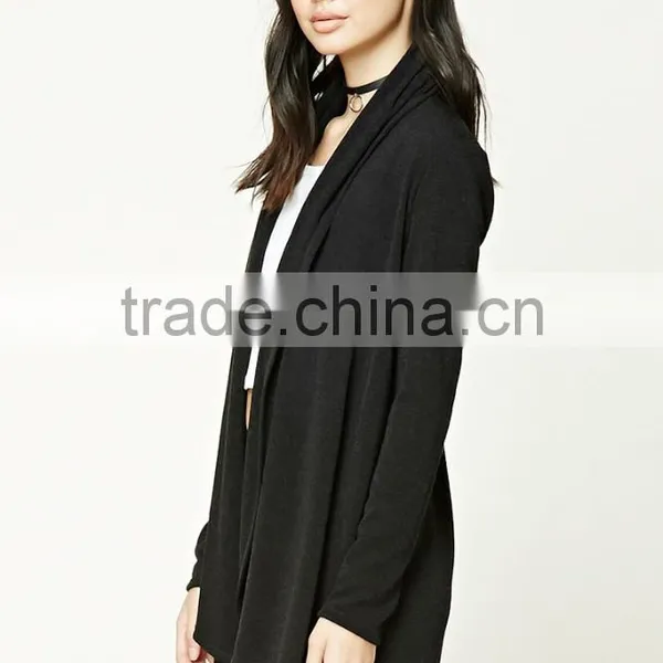 OEM Women Fashion Long Sleeve Plain Dyed Black Brushed Shawl Collar Cardigan Sweaters photo-3