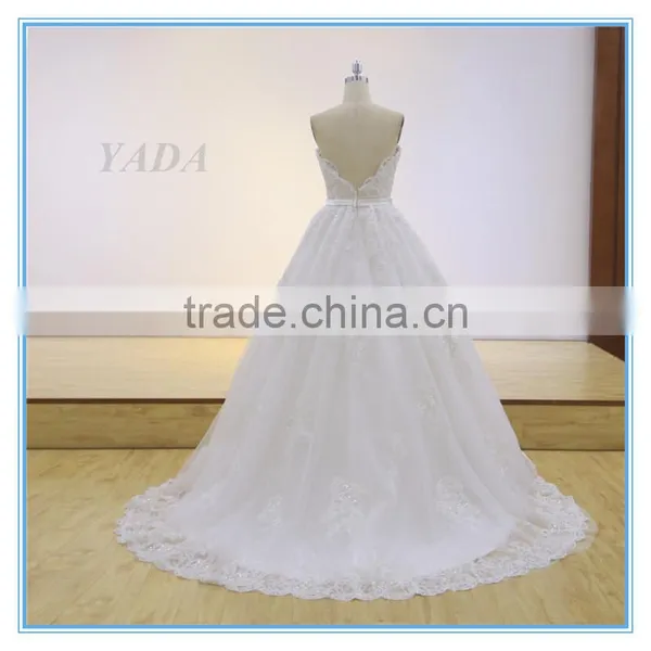 High Quality V-neck Ball Gown Beaded Bride White Wedding Dresses China photo-2