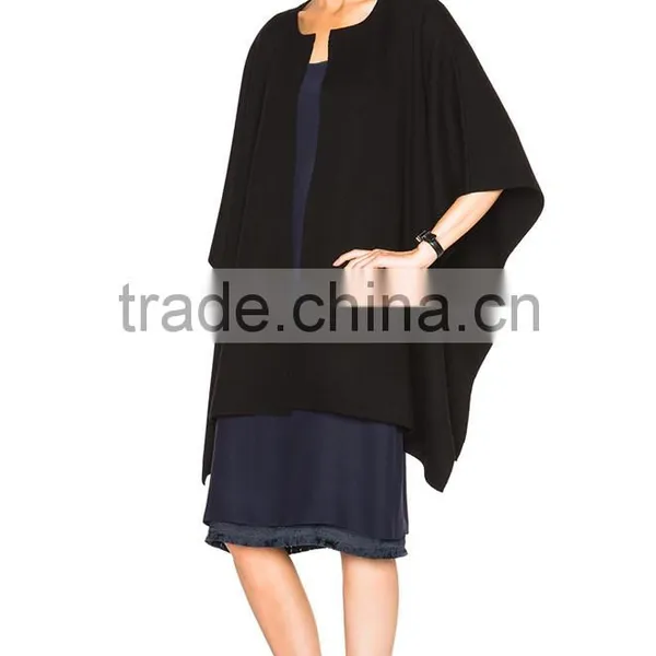 Womens Wool Ponchos,Women Knit Poncho Shawl Black Color photo-2