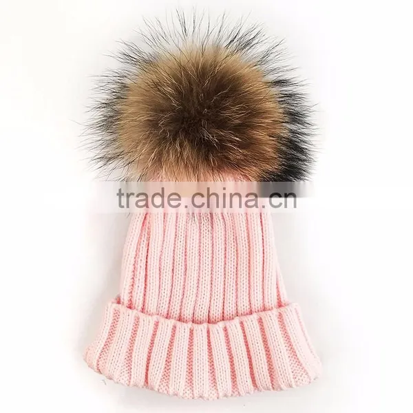 Myfur Premium Quality Natural Raccoon Fur Ball Attach Knitting Hat Wholesale photo-3
