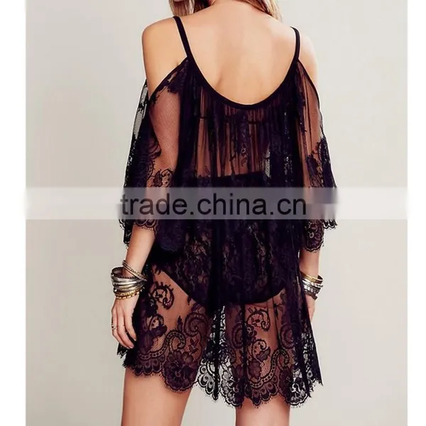 Walson Beach Sexy Strapless Lace Dress Perspective Smock Dress photo-3
