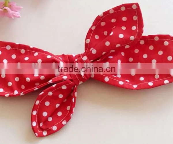 Latest Fancy Elastic Soft Stripe Cotton Bow Tie Custom Children Headband Rabbit Ears Bowknot Hair Tie Headband photo-5