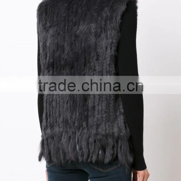 YR006A New Arrive Real Rabbit and Raccoon Hand Knit Vest With Tassels Top Sales Fur Gilet photo-2