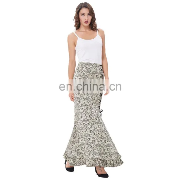 Belle Poque Women Vintage Retro Victorian Style Ruffled Jacquard Fishtail Mermaid Light Green Long Maxi Skirt BP000204-3 photo-2