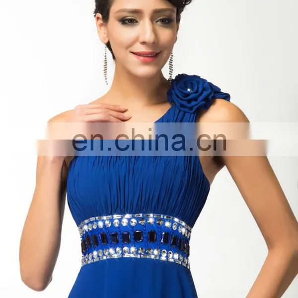 Grace Karin Fashion Girls A-Line One Shoulder Long Blue Evening Dress CL3516 photo-2
