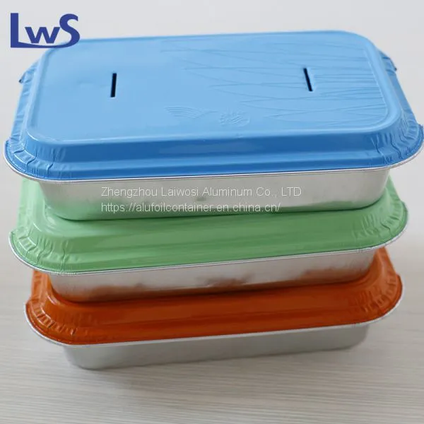 Aluminum Foil Airline Food Packing Container With Colorful Lids photo-4