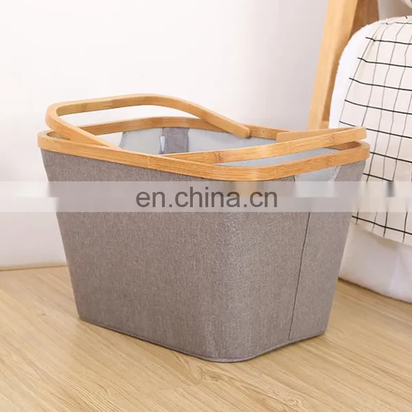 Collapsible Rectangular Oxford Cloth Clothes Storage Toy Storage Box Laundry Basket With Bamboo Handle photo-2