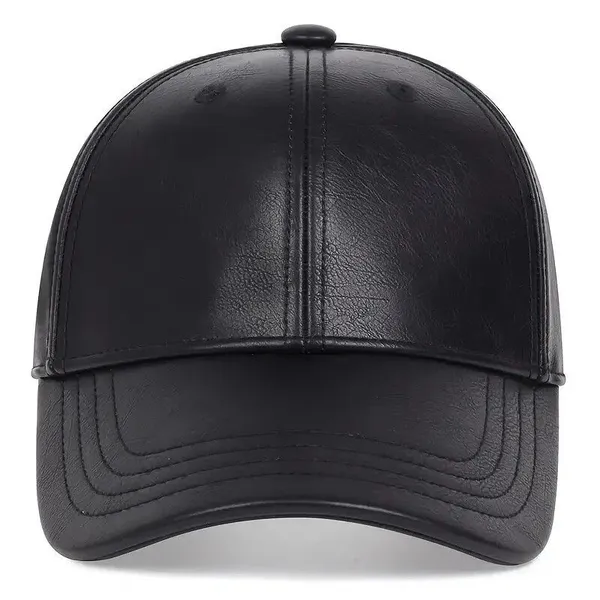 Vintage Faux Leather Baseball Cap Men Women PU Leather Adjustable Strap Back Dad Hat Solid Black For Fall Winter Daily Street Wear photo-2
