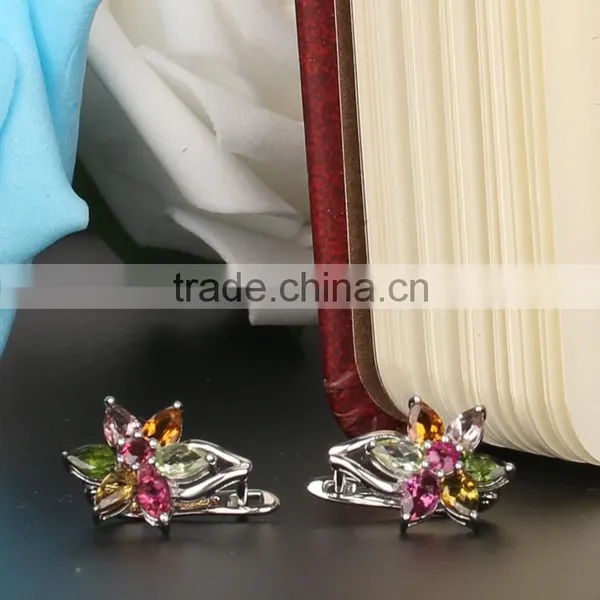 925 Sterling Silver Muilti Color Clip on Earring A Quality Clear Genuine Tourmaline photo-3