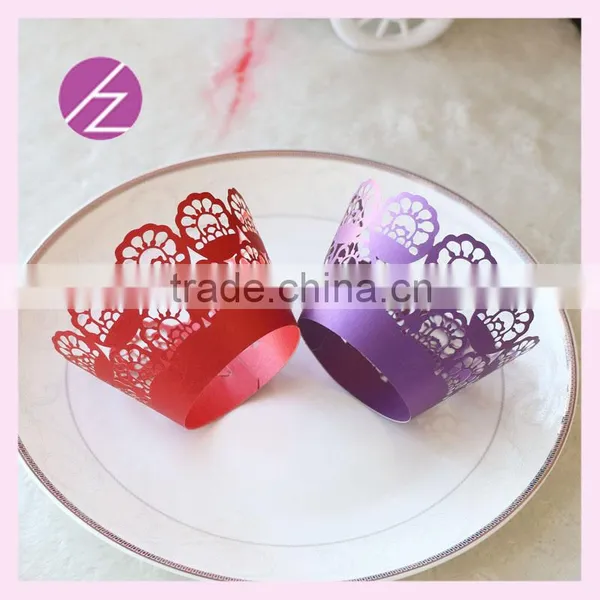 Cake Accessory Food Packaging Folk Art Laser Cut Wedding Paper Cup Cake Wrappers With Red Colour DG-80 photo-4