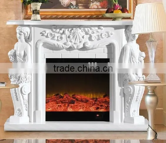 Carving Natural Stone Figure Sculpture Fire Place Surround, Indoor Freestanding Fireplace Mantel
