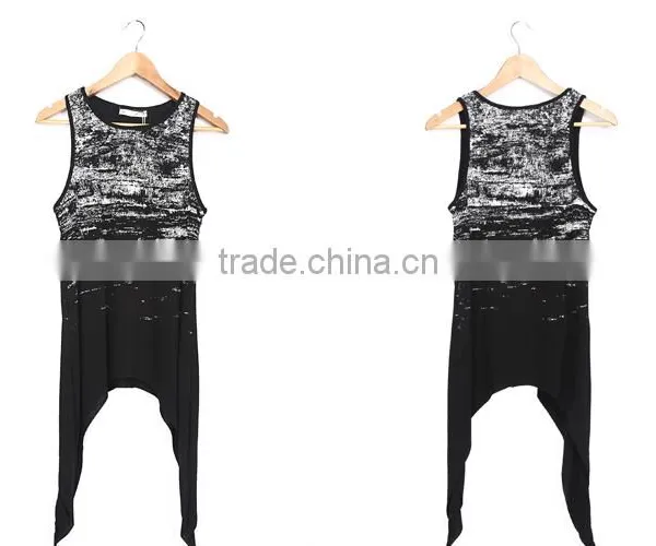 Asymmetric Cut Printed Fashion Korean Ladies Tops Latest Design 2016 photo-5