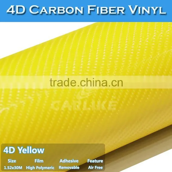 Yellow Carbon Fiber 4D Auto Body Cover Sticker Foil With Air Channels on The Backside 5FTx98FT 1.52x30M photo-2