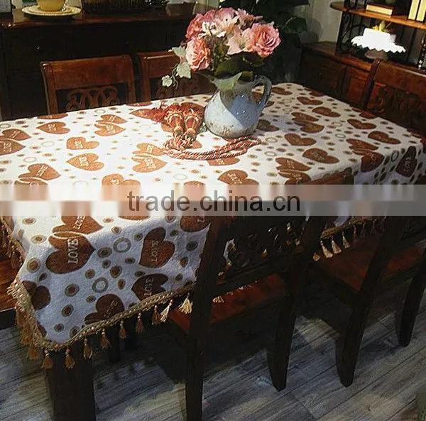 Handmade Fancy Jacquard Chenille Cotton Table Cloth With Fringe