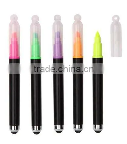 2012 Hot Sale Plastic Touch Screen Pen With Highlighter With Lanyard