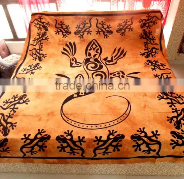 Indian Cotton Tapestry, Lizard Dorm Room, Full Size Bedsheets Golden Wall Decor Bedspread Picnic Blanket Wall Hanging Tapestries photo-3