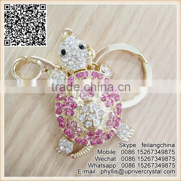 Wholesale High Quality Rainbow Pink Diamond Key Ring Tortoise Keychain photo-3