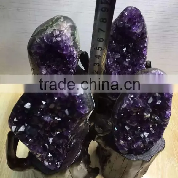 Natural Rock 4 Pcs Amethyst Geodes Uruguay Crystal Ornaments On Sale photo-4