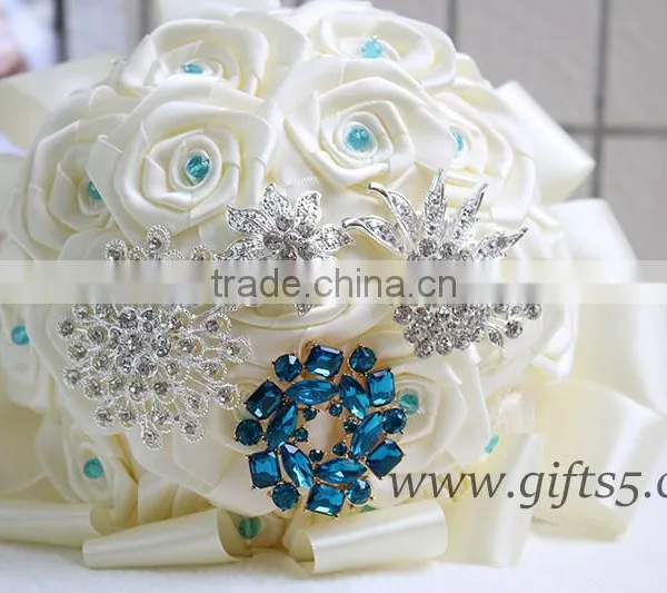 Customized Handmade Wedding Bouquets With Gorgeous Blue/ Silver Brooch photo-4