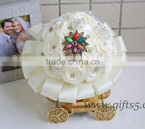 White Fabric Wedding Bouquet,Brooch Bouquet for Romantic Wedding photo-3