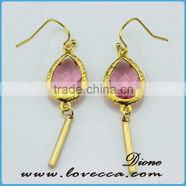 New Arrival Jewelry Simple 18k Gold Earrings Designs With Green Glass Stone photo-5
