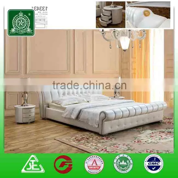 L13343 Hot Selling King Size Bed/leather Bed Supplier/white Genuine Leather Diamond Bed photo-2