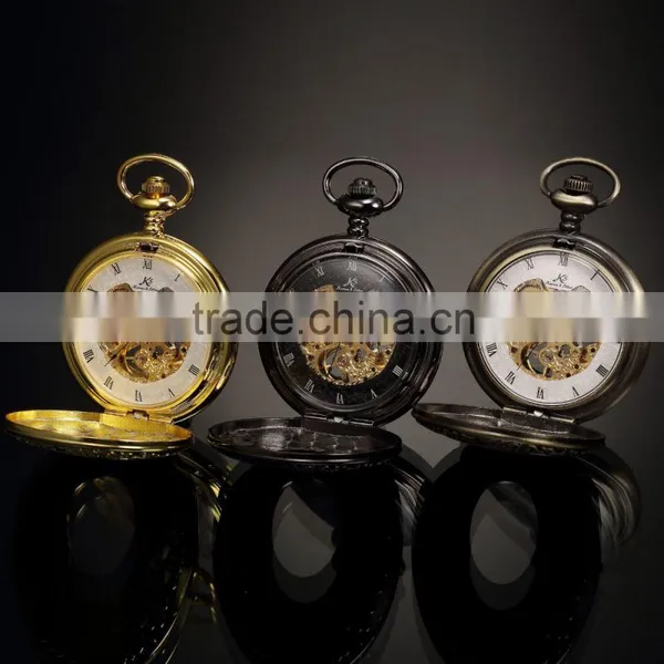 Skeleton Steampunk Transparent Half Hunter Roman Dial Gold Mechanical Pocket Watch photo-5