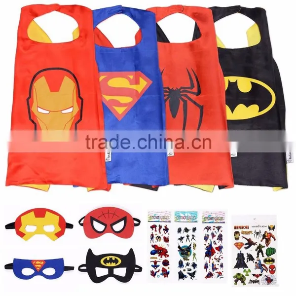 YS Super Hero Cape and Mask Costumes For Kids SET Capes Masks Stickers and Tattoos