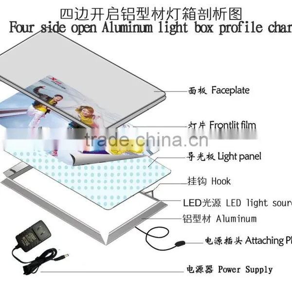 China Aluminum Factory High Quality Four Side Open Aluminum Light Box Profile photo-3