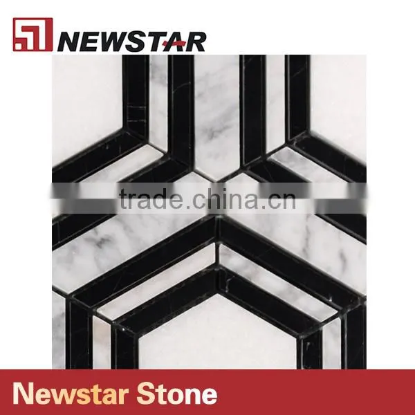 Newstar Polished Italian Black and White Marble Hexagon Mosaic Patterns Tile photo-3