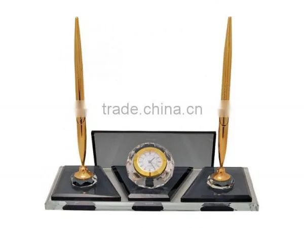 JINGYAGE Office Table Set Crystal Pen Holder Set With Clock photo-2