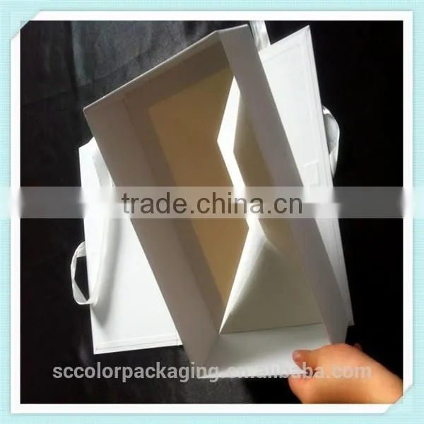 White Gift Boxes Flat Packagings With Hot Silver Logo Flat Packing Boxes With Silver Ribbon photo-6