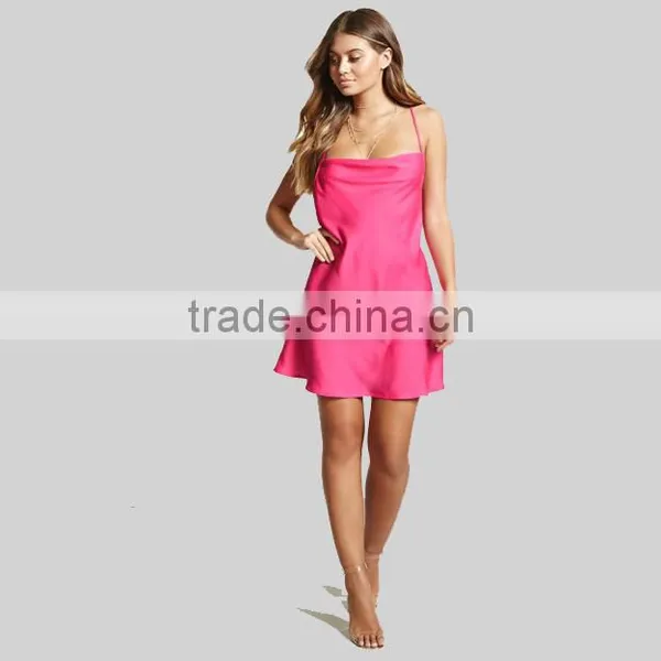 2017 Women's Satin Cowl Neck Dress Sleeveless Sexy Dress HSH6006 photo-3