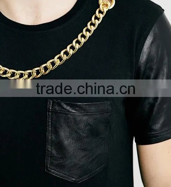 Latest Hip Hop Extra Long Leather Sleeve Tshirt Wholesale photo-3