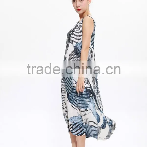 Wash Painting Goffer Sleeveless Women Summer Maxi Dress photo-5