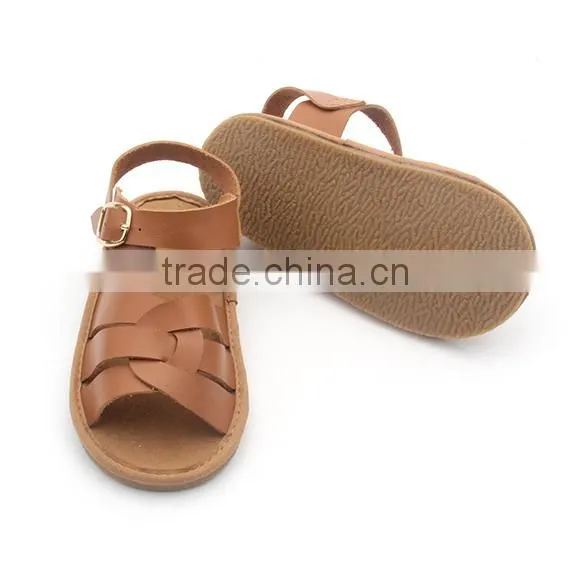 Wholesale Latest Design Leather Baby Kids Leather Rubber Sandals photo-3