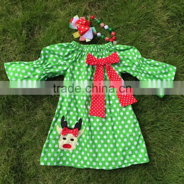 Baby Girls Christmas Dress Green Dot Reindeer Dress Girls Christmas Boutique Dress Girls Xmas Peasant Dress photo-2
