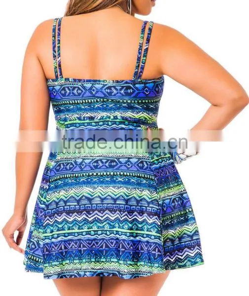 Modern One Piece Plus Size Women Tribal Pattern Swim Dress for Fat Lady Beach Wear photo-2