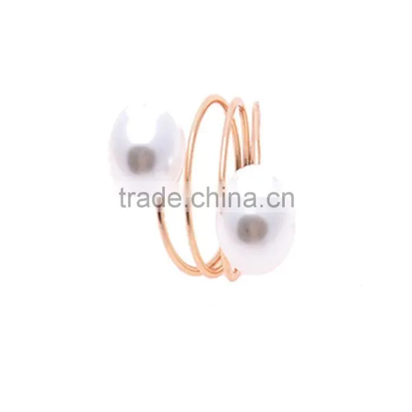 Gold-plated Alloy Double Pearls Knuckle Finger Spiral Ring photo-2