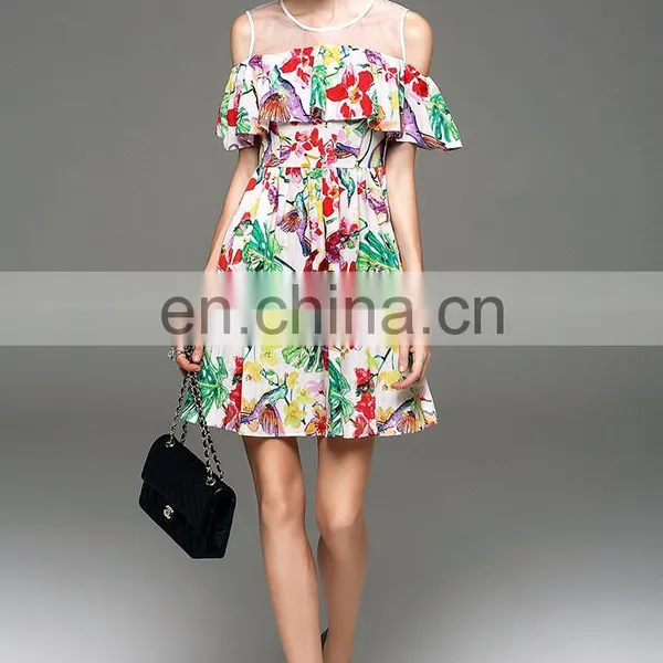 Ladies Cold Shoulder Cute Dress Casual Dress With Frill High Quality Dress photo-4