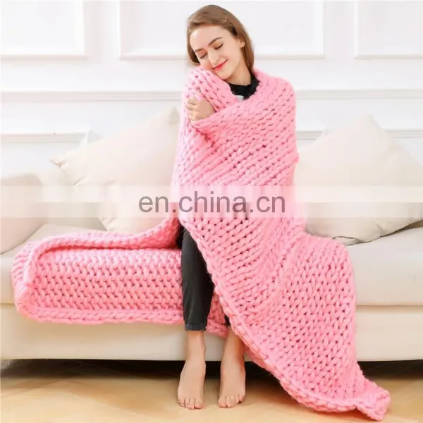 Super Large Soft Handmade Knitting Throw Blanket Big Chunky Yarn Knit Weighted Blankets for Couch Sofa Chair Home photo-3