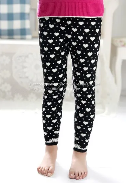 Custom Knitted Cotton Cute Heart Pattern Jacquard Children's Leggings photo-3
