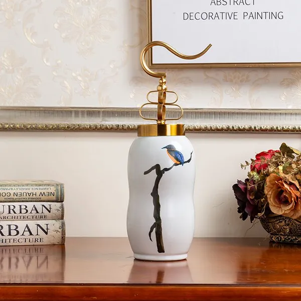 Nordic Style New Chinese Hand Made White Ceramic Flower Vase With Lid For Hallway Decor photo-4