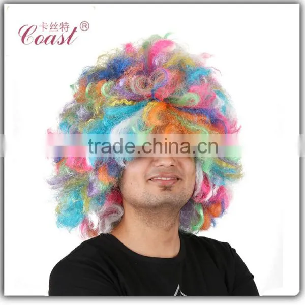 Cheap Synthetic Rainbow Kinky Color Big Afro Clown Wig photo-2