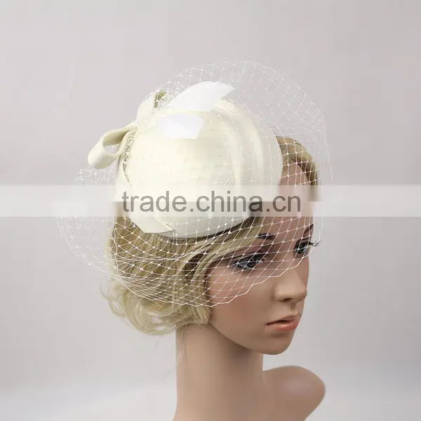 Womens Fascinator Wool Felt Hair Pillbox Hat Veil Cocktail Party Race Fancy Festival Hat photo-5