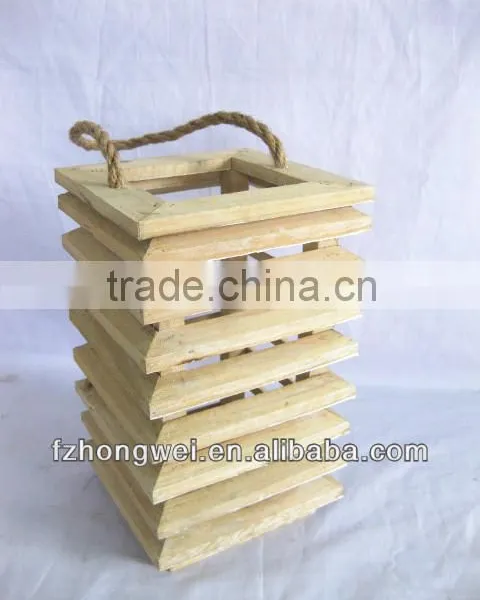 Hongwei Handmade Shabby Chic White Wooden Lantern/Candle Lantern/Candle Holder With Hemp Rope Handle for Home&Garden Decor photo-3