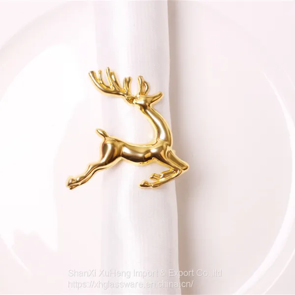 Table Accessories Rose Gold Silver Christmas Napkin Ring With Elk Plum Deer Style photo-5