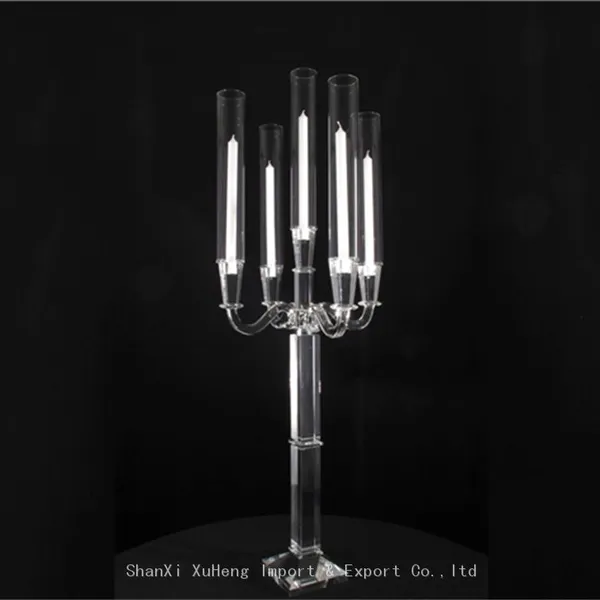 Long Stemmed 9 Arms Crystal Candelabra Centerpieces Crystal Candle Holder For Wedding Decoration photo-5