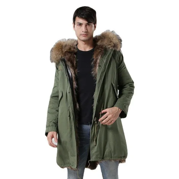 New Style European And American Autumn And Winter Warm Coat Military Green Medium Long Winter Coats Real Fox Fur Cotton Clothes